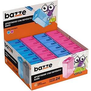 Apontador com Depósito Bazze B2011 ROSA/AZUL Caixa com 24 Unidades