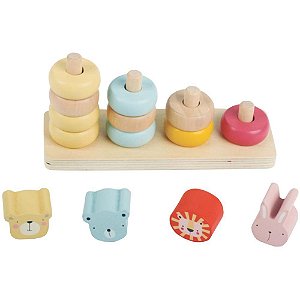 Brinquedo Pedagógico de Madeira Encaixe de Argolas com 4 Colunas