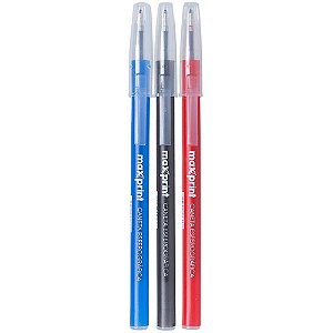 Caneta Esferográfica Maxprint STICK AZUL, Vermelha e Preta – Pote com 48 Unidades