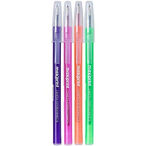 Caneta Esferográfica Maxprint STICK Colors Rosa, Roxo, Laranja e Verde – Pote com 48 Unidades