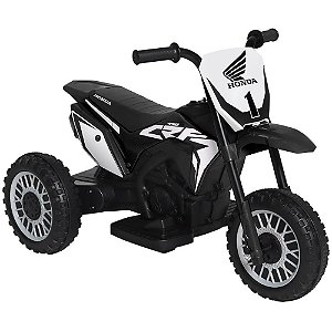 Moto Elétrica Honda CRF 6V Preta com Buzina e Pedal de Aceleração