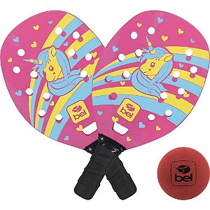 Raquete Beach Tennis Infantil KIT 2 Raquetes + 1 Bolinha Estampa Unicórnio