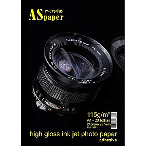 Papel Fotográfico INKJET A4 GLOSSY Adesivo 115G Pacote com 20 Folhas