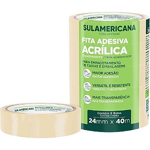 Fita Adesiva de Polipropileno 24MM X 40M Transparente Pacote com 5 Unidades