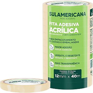 Fita Adesiva Polipropileno 12MM X 40M Transparente Pacote com 12