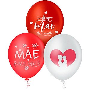 Balão 9 Decorado Mamãe Sortido Pacote com 25 Unidades
