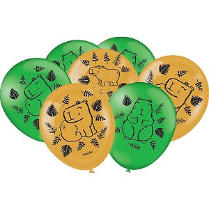 Balão 9 Polegadas Decorado Capivara Pacote com 25 Unidades