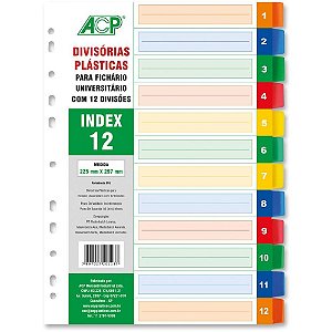 Divisória para Fichário Plástica com 12 Projeções Colorido