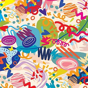 Papel Presente Bobina Couché 60CM MODELO333 Rabiscos Coloridos 100M