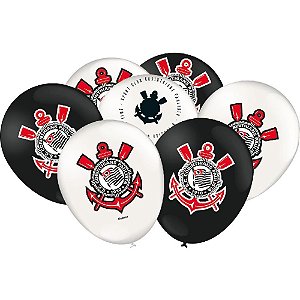 Balão Decorado 9" Emblema Corinthians 2023 Pacote com 25 Unidades