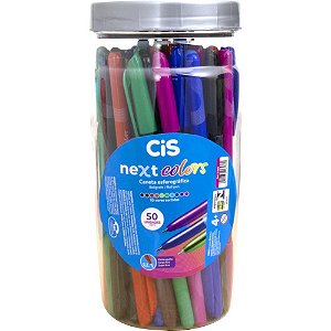 Caneta Esferográfica CIS NEXT Colors 10 Cores Sortidas Pote com 50 Unidades