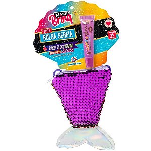 Maquiagem Infantil Bolsa Sereia com GLOSS Labial e Lantejoulas Mágicas