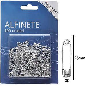 Alfinete de Segurança Nº 00 Prata com 100 Unidades Pacote com 6