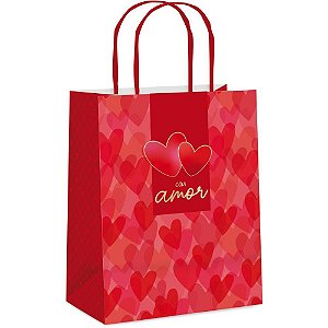 Sacola para Presente Decorada Sonho de AMOR G 32X26,5X13CM Pacote com 10 Unidades