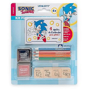 Kit de Pintura Sonic 11 Peças com Carimbos, Bloco e Lápis de COR