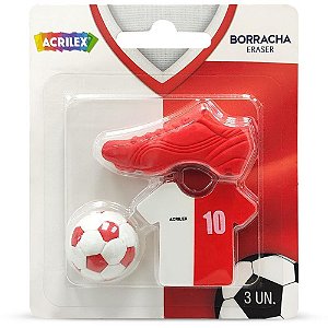 Borracha Decorada Futebol VERMELHO/BRANCO Pacote com 6 Unidades