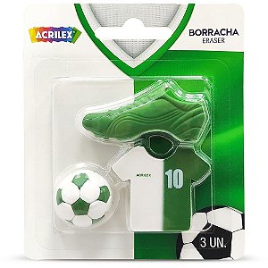 Borracha Decorada Futebol VERDE/BRANCO Pacote com 6 Unidades
