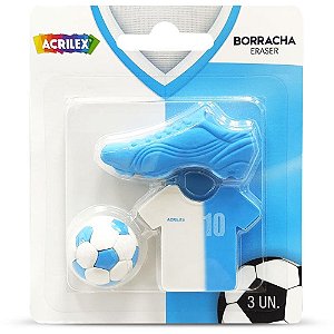Borracha Decorada Futebol AZUL/BRANCO Pacote com 6 Unidades
