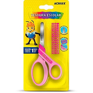 Tesoura Escolar Letras Rosa Caixa com 12 Unidades