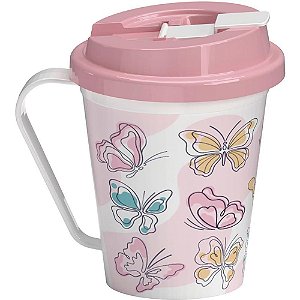 Caneca Decorada Borboletas com Tampa 350ML
