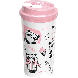 Copo Decorado Panda com Tampa 600ML