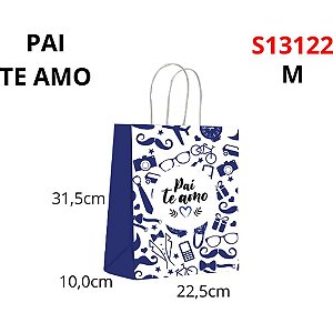 Sacola para Presente Decorada Pai TE AMO M 22X31X10CM Pacote com 10 Unidades