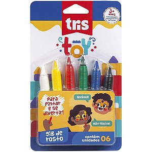 Giz de Cera Jumbo TRIS TOY para Rosto Apagável Blister com 14 Cores