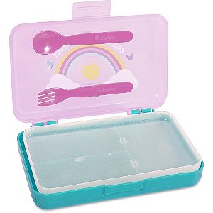 Pote Plástico Porta Refeição com Talheres Rosa Divisória Interna