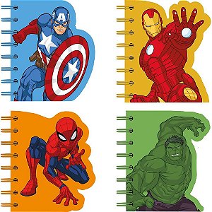 Caderneta Espiral Capa Dura Marvel Heroes 60 Folhas Recortado (pacote com 4)