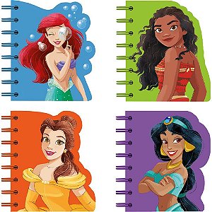Caderneta Espiral Capa Dura Princesas 60 Folhas Recortado (pacote com 4)