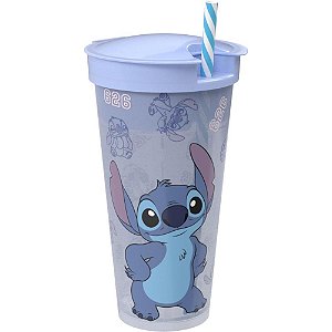 Copo Decorado STITCH 2 em 1 com Tampa e Canudo 540ML