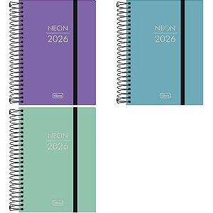 Agenda 2026 Neon PP Espiral Diária 176 Folhas 117X164MM (pacote com 5)