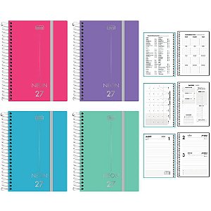Agenda 2026 Neon PP Espiral Diária 176 Folhas 117X164MM (pacote com 5)