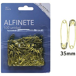 Alfinete de Segurança Nº 1 Dourado com 100 Unidades Pacote com 6