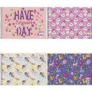 Caderno Desenho Universitário Capa Dura Pepper Espiral 80 Folhas Feminino Pacote com 4