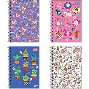 Caderno Espiral 1/4 Capa Dura D+ 200 Folhas Feminino Pacote com 4