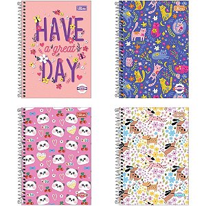 Caderno Espiral 1/4 Capa Dura Pepper 80 Folhas Feminino Pacote com 4