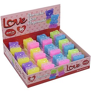 Borracha Decorada Love URSO 4 Cores Display com 36 Unidades