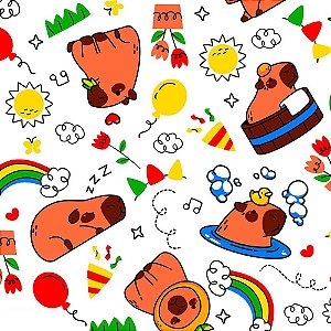 TNT Estampado 1,40M 40G Capivara Fundo Branco Rolo com 25 Metros