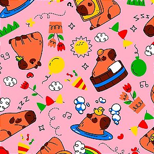 TNT ESTNT Estampado 1,40M 40G Capivara Fundo Rosa Rolo com 25 Metros