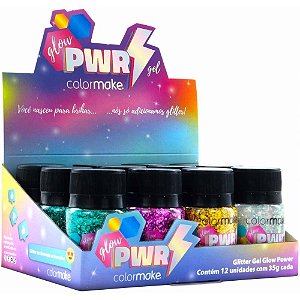 Pintura Facial GEL Glitter GLOW Power 35G Display com 12 Unidades