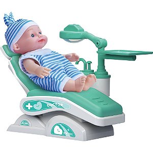 Brinquedo Brincando de Profissões Doutor DM Dentista Azul com Boneca e Acessórios