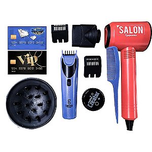 Brinquedo Brincando de Profissões KIT Barbeiro VIP com 10 Peças e Secador com Sopro de AR