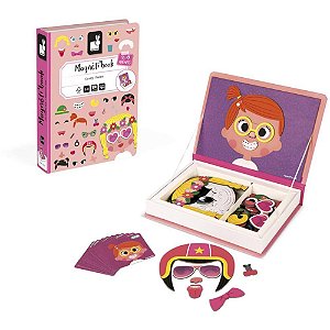 Livro Magnético Infantil CRAZY Faces Meninas com 65 Peças