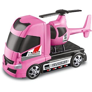 Caminhão AIR TRUCK GIRLS Rosa com Helicóptero 23CM Roda Livre