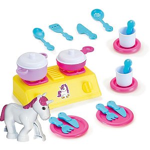 Brincando de Casinha Unicórnio Mágico KIT Cozinha com Acessórios