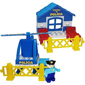 Brinquedo para Montar Brincando de Polícia com Helicóptero e Blocos