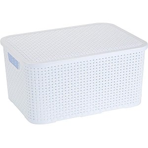 Caixa Plástica Multiuso Rattan com Tampa Branca 3,5 Litros