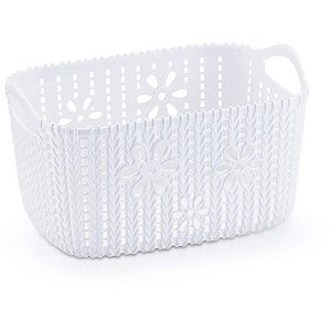 Cesta Organizadora Floral Branca 7L
