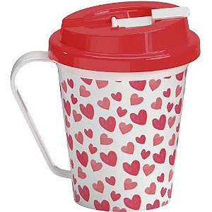 Caneca Decorada Corações com Tampa 350ML Elegante e Funcional
